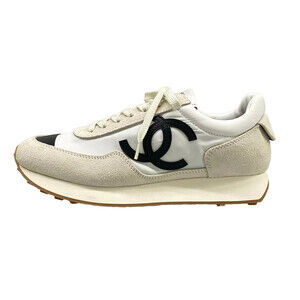 Chanel White Cream Black Nylon Suede #307756C12B